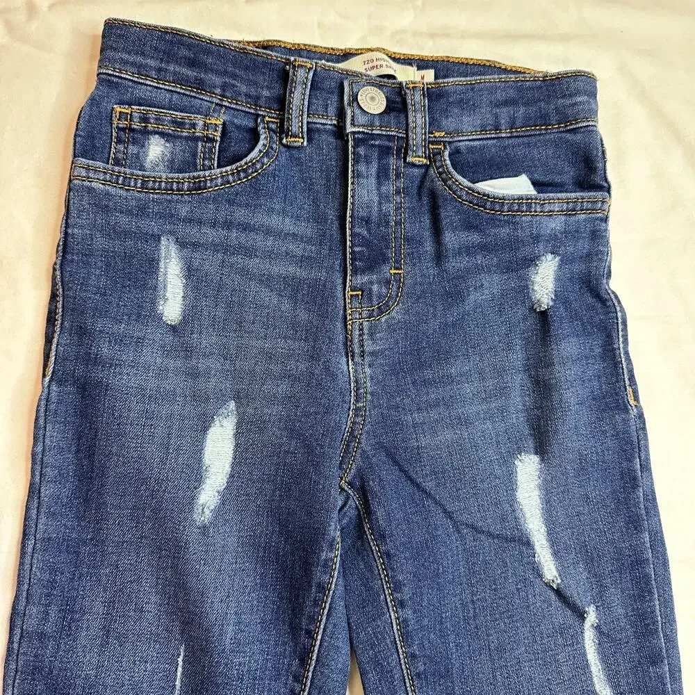 Levis Youth Girls‎ Jeans Medium 7/8 720 High Rise Super Skinny Distressed Denim